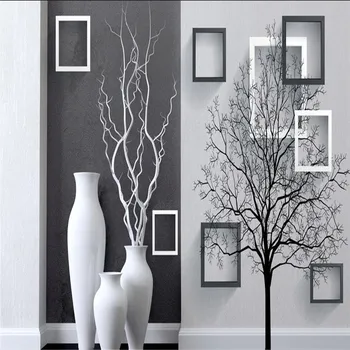 Large Mural Custom Size Background Photography Gray Black Vase Tree Art Bathroom Wall Wallpaper for Living Room Decor Painting