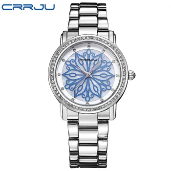 Relogio Feminino CRRJU Luxury Brand Women Dress Watches Steel Quartz Watch Diamonds silver Watches For Womans Wristwatches