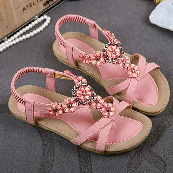 Spring Fashion Women's Sandals 2017 Women Shoes Flowers Elastic Band PU Sandals Ladies Shoes woman flats zapatos mujer DTT239