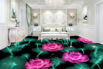 3d floor custom wallpaper Night luminous lotus 3d floor tiles for bathrooms self adhesive vinyl wallpaper