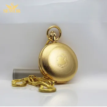 2017 SEWOR Top Brand Luxurious double open roman digital copper gold mechanical pocket watch C203