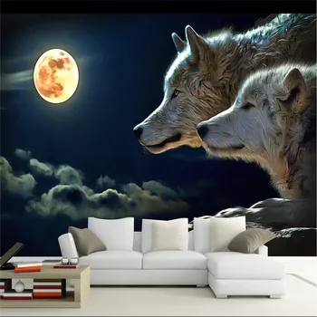 Wall decor paper 3D Night bright round moon wolves attack room dining room hotel wall covering murals-3d wall paper home decor
