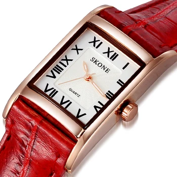 SKONE Brand Roman Number Square Dial Watches Women Luxury Top Quality Fashion Casual Quartz Watch Leather Wristwatches Relojes