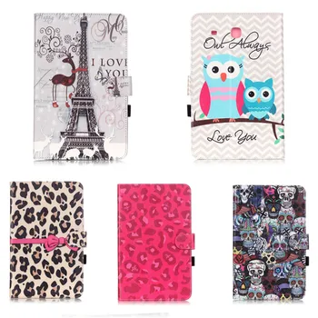 YH Printed Flip Stand Skull Cute OWI Leopard PU Leather Cover Case For Samsung galaxy Tab E 9.6 inch Tablet T560 T561 SM-T560