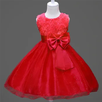 Elegant bow children's little girl ball gowns dress party frocks rose flower girl dresses for weddings