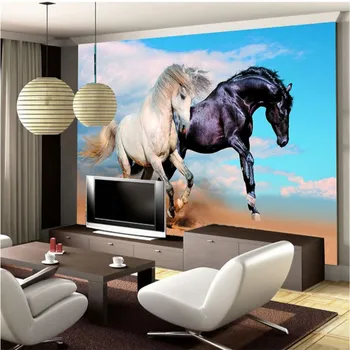 Customize Size Mural Wallpaper Background Horse Dance Black White Art Wall Paper Restaurant Home Decor Living Room Wall Painting