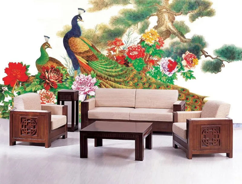 Chinese paint style 3d papel de parede Beautiful peacock Vintage design 3d wallpaper 3d wall paper mural useage living room