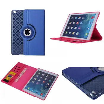 OST For iPad Air2 360 Degree Rotating Stand PU Leather With Grid pattern Soft TPU Back Case Smart Cover For Apple iPad Air 2