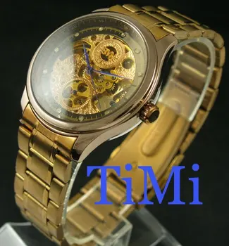 Rose Gold Steel Automatic Mechanical Mens Wrist Watch
