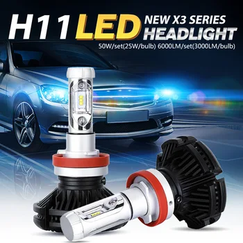 Oslamp H11 Car LED Headlights Kit CSP Chips 50W 6000lm Auto Front Headlamps Car Bulbs 2pcs Fan-less Fog Lamps 3000K 6500K 8000K