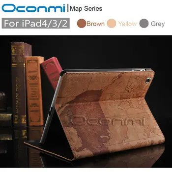 World Map leather case for Apple iPad 2 3 4 with stand function credit card slots wallet cover for iPad 4 bag case