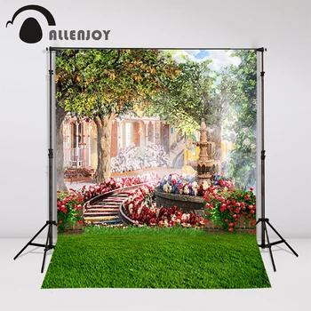 Allenjoy wedding photography background European garden flower fountain grass track photo backdsop for baby Custom size