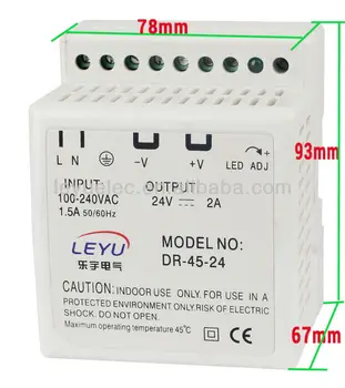 Two Years Warranty 45w Din Rail Mount With LED Indicator For Power On