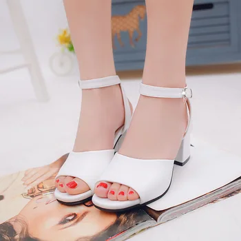 New Sandals Female Thick High-heeled Summer Waterproof Machine Bottom Shoes Open Toe Sexy Fish Mouth Shoes White Sandals