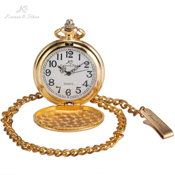 KS Classic Golden Steel Case Hunter White Analog Quartz Long Chain Clip Clock Pendant Chain Men Pocket Watch Jewelry Gift/KSP003