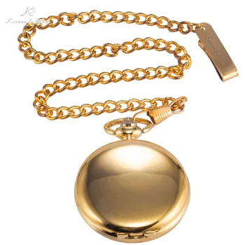 KS Classic Golden Steel Case Hunter White Analog Quartz Long Chain Clip Clock Pendant Chain Men Pocket Watch Jewelry Gift/KSP003