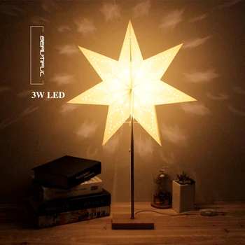 Led Desk lamp Table Light paper Star wood lamp Nordic design of modern retro minimalist