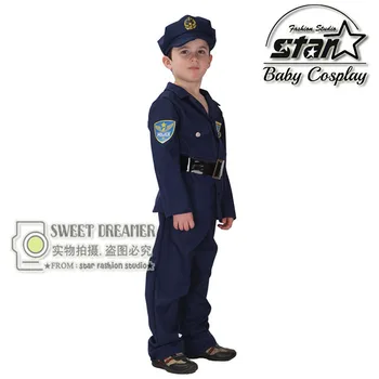 M~XL Boys Super Police Policeman Cosplay Halloween Party Disfraces Costume Boy Kids Children Game Stage Uniforms Suit