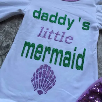 2016 baby shell purple green scales boutique pants daddy's little mermaid Fall clothes girls clothing with bow and necklace set