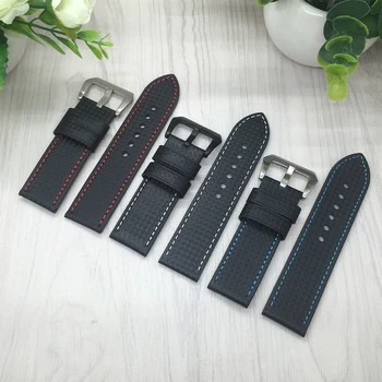 Quality Carbon fibre Leather Watchband For Garmin Fenix 3 26mm Mens Leather Watch band Black Smart watches accessories