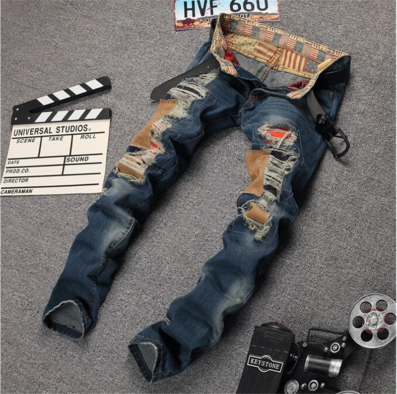 Blue Jeans With Holes New Hot Cool Distressed Jeans Ripped Jeans For Men Blue Jeans With Holes