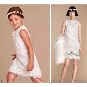 Girls Dresses 2016 Flower Girls Dresses For Party And Wedding White Princess Dress With Yellow FlowerVetement Fille