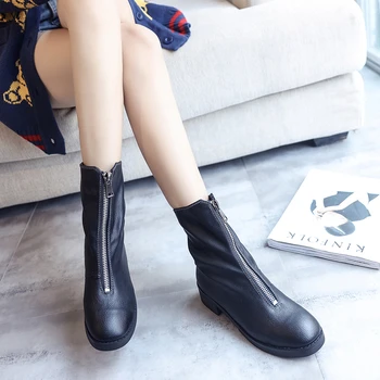New designer 3 colors Zip mid-calf women's boots fashion autumn boots woman casual solid shoes ladies martins boots botas mujer