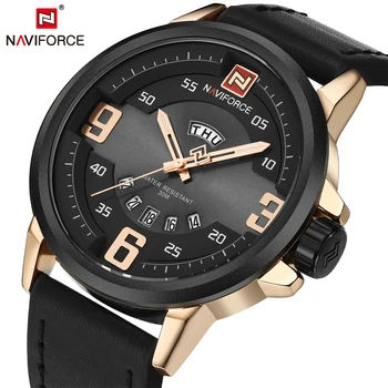 NAVIFORCE Fashion Men's Sports Military Watches with Calendar Function Leather Unique Big Dial Business Wristwatch Reloj Hombre