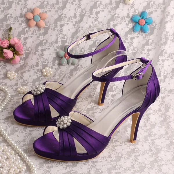Wedopus New Style Sandals Platform High Heels Shoes Prom Sandals Purple Satin