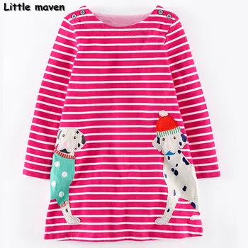 Little maven kids brand clothing 2016 new autumn winter girls clothes Cotton dog embroidered girl A-line stripped red dress D064