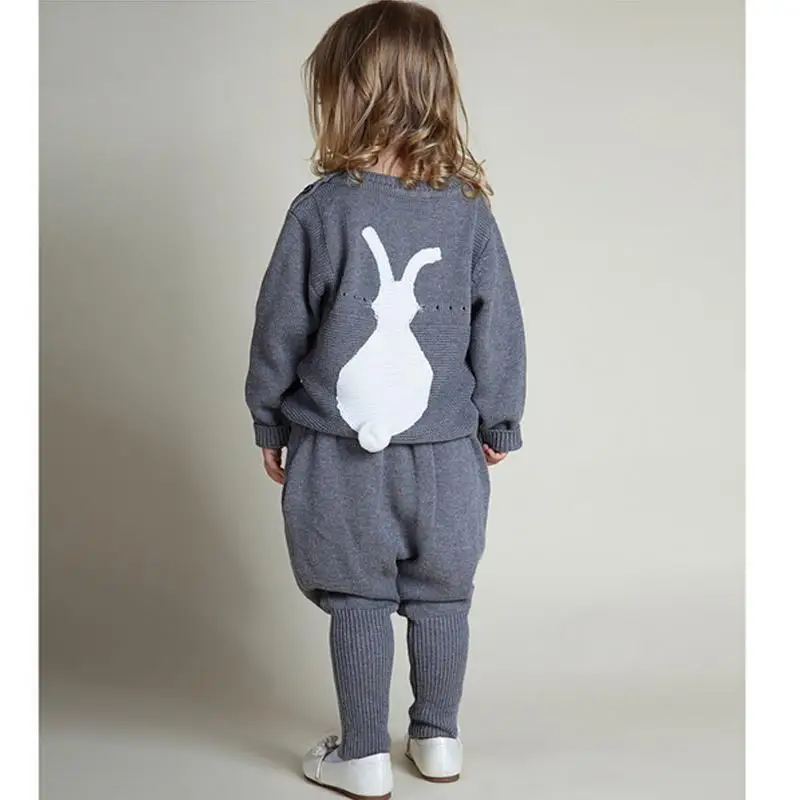 New 2017 Knitting Wool Suit Winter Spring Girls Clothes 0-5Yrs Kids Sweaters Fashion Boys Clothes Little Rabbit Embroidered