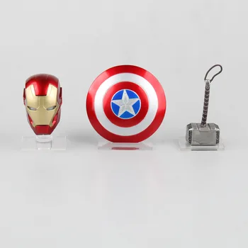 Avengers Iron Man MK43 LED Light Helmet Captain America Shield Thor Hammer Acrylic Base PVC Action Figure Collectible Model Toy