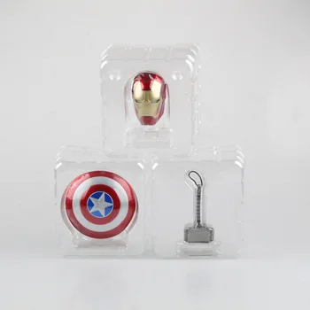 Avengers Iron Man MK43 LED Light Helmet Captain America Shield Thor Hammer Acrylic Base PVC Action Figure Collectible Model Toy