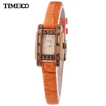 TIME100 Elegant Women Watch Quartz Jewelry Clasp Orange Leather Strap Ladies Dress Casual Wrist Watches relojes relogio feminino