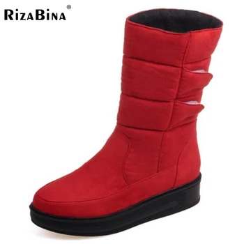 RizaBina 2016 Fashion Waterproof Snow Boots Women's Mid Calf Boots Flat Winter Botas Mujer Platform Fur Shoes Woman Size 30-52