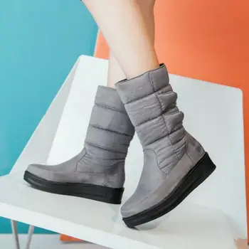 RizaBina 2016 Fashion Waterproof Snow Boots Women's Mid Calf Boots Flat Winter Botas Mujer Platform Fur Shoes Woman Size 30-52