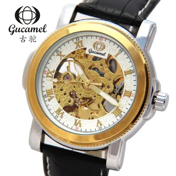 Gucamel Dial diameter 41mm Mens Watches Big Dial Skeleton Automatic Mechanical Male Clock Wristwatch relojes hombre 2016