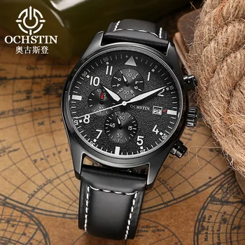 2016 Brand OCHSTIN Fashion Sports Casual Watches Men Quartz chronograph Clock Leather Strap Military Army Waterproof Wrist watch