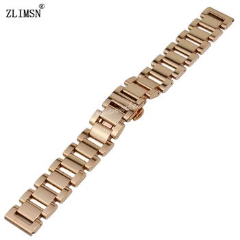ZLIMSN Stainless Steel WatchBands Black Rolse Gold Silver Women Mens Bracelet Watch Strap 18mm 20mm 22mm relogio Replacement S17
