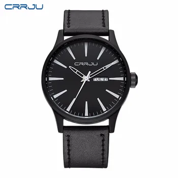 Famous Brand CRRJU Men Watch Leather Strap Calendar Wristwatch 30M waterproof Casual Sport Quartz Watch relogio masculino Clock