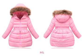 Girls Jackets & Coats New 2016 Arrivals Fashion Fur Hooded Thick Warm Parka Down Kids Clothes Cotton Children's Outwear Clothing