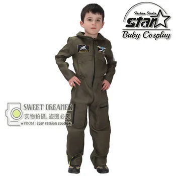 Kids Boys Pilot Costume Cosplay Halloween Set for Children Fantasia Disfraces Game Uniforms Boys Military Air Force Jumpsuit