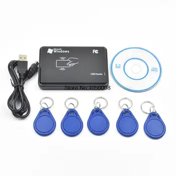 125KHZ RFID ID EM Card Reader & Writer&Copier / Duplicater For Access Control T5577/EM4305/ 4200+5pcs key tag for Access Control