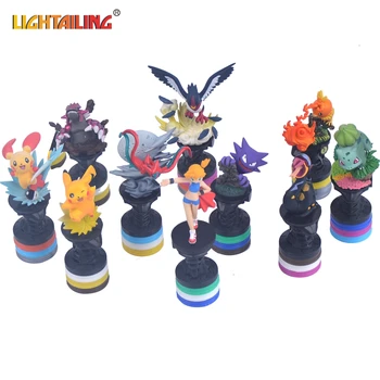 LIGHTAILING Brand 7pcs Pocket Moster Go Digimon Figures Action Figures with base Anime Pikachu Kids Baby Toys Gift Education Toy