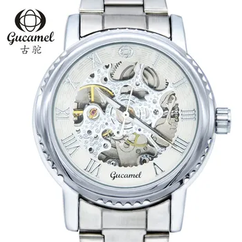 Brand Tags Gucamel Mechanical Watches Men Fashion Retro Bronze Skeleton Automatic Mechanical Watch Wristwatch Reloj Hombre