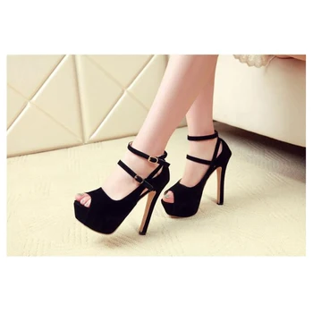 Women Pumps New Sexy Peep Toe Thin Heels Suede Platform Pumps Ankle Strap Wedding Party Shoes Pumps For Women