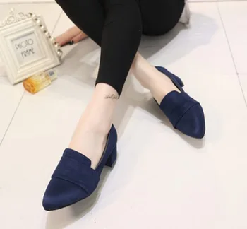 2016 spring new documentary shoes coarse black high-heeled shoes Asakuchi pointed shoes with commuter occupation