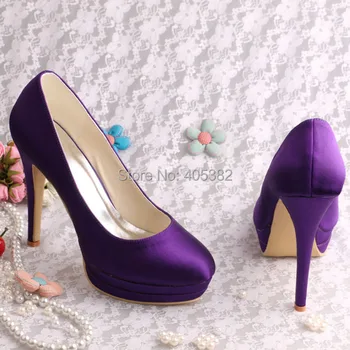 Wedopus Double Platform Women Pumps Shoes Size 9 Purple Satin Wedding