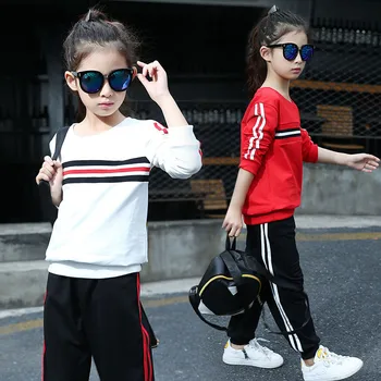 Tribros 2017 Baby Striped Autumn Winter Style 2pcs/set Kids Cotton Printed School Tracksuit Sport Suit Girls Clothing Sets