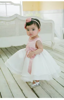 KidsCastillo baby girl dress pearl baptism christening gown flower 1 year birthday dress vestido batismo roupas de bebe menina